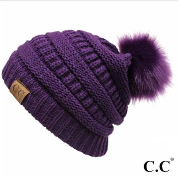 C.C Knit Ribbed Pom Pom Beanie Assorted Colors - Picture 8 of 9
